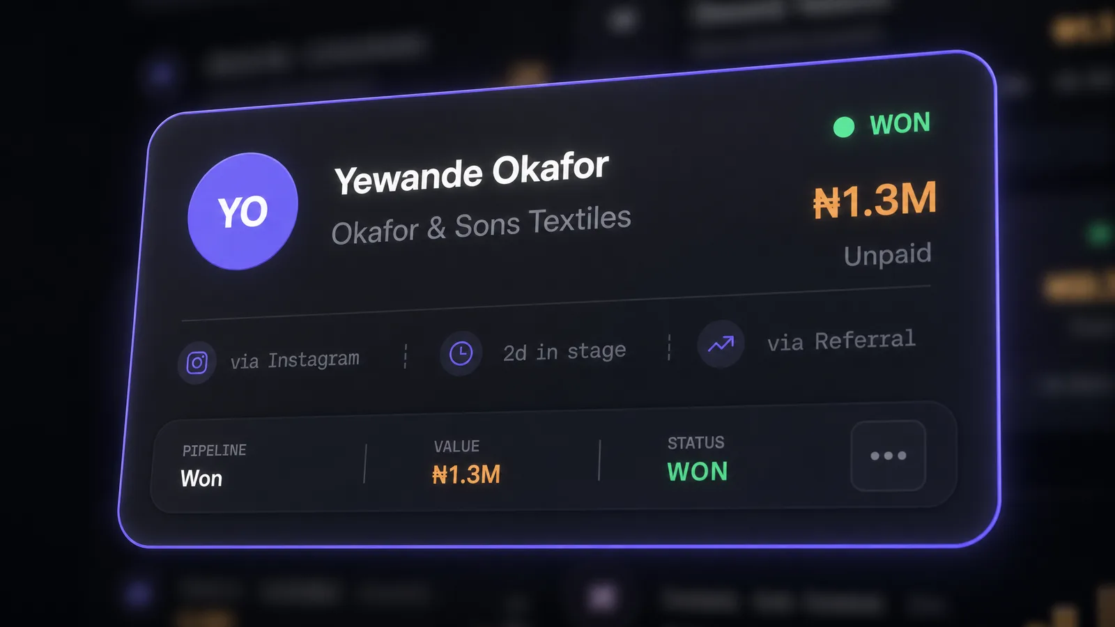 Qorp client card showing value, source, and status